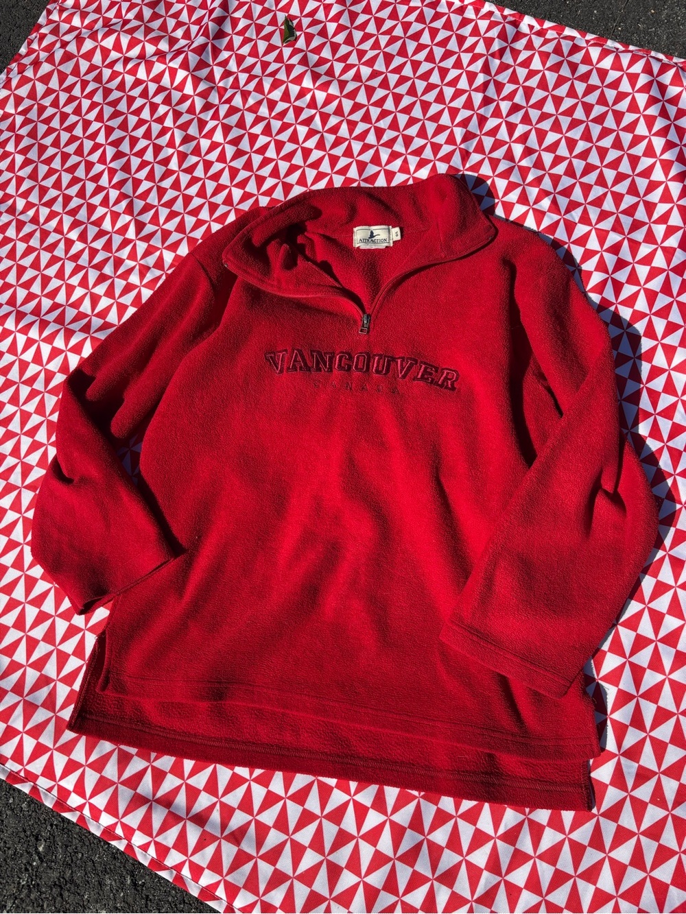 Size large red Vancouver half zip sweater (stained)